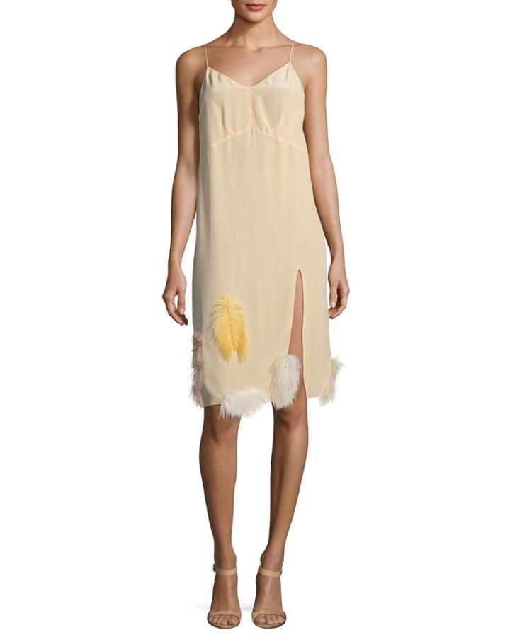 Feather-embellished Crepe De Chine Cami Dress