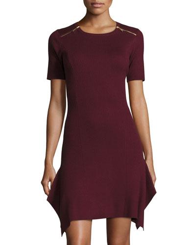 Flare-hem Zip-trim Sweaterdress,