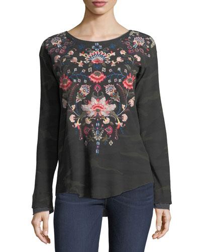 Nindi Camo-print Embroidered Thermal Top