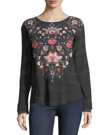 Nindi Camo-print Embroidered Thermal Top