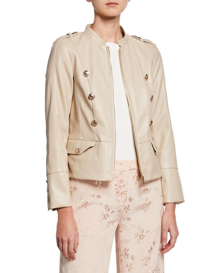 Faux-leather Military Jacket W/ Front Pockets