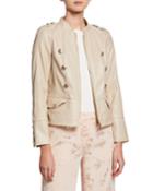 Faux-leather Military Jacket W/ Front Pockets