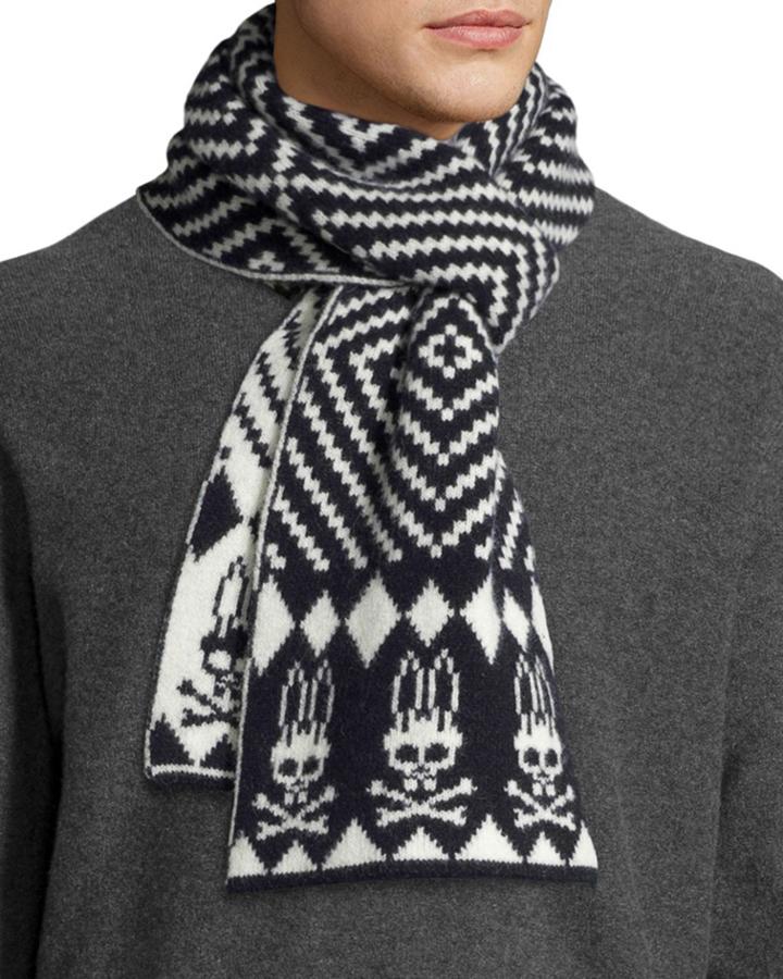 Psycho Bunny Gibson Reversible Tribal-print Wool Scarf, Navy/ecru,
