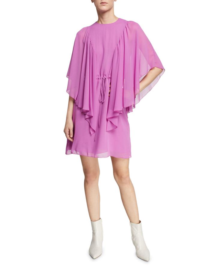 Ruffled Tie-waist Cape-sleeve