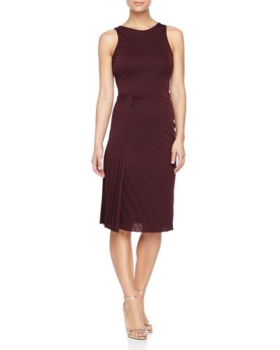 Side-twist Pleated Dress, Aubergine