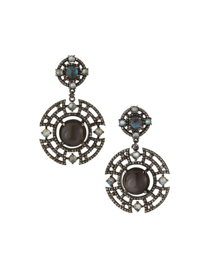 Gray Moonstone & Diamond Drop Earrings W/