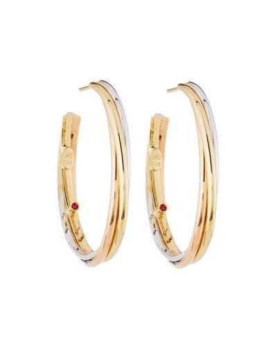 18k Tri-tone Slim Oval Hoop Earrings