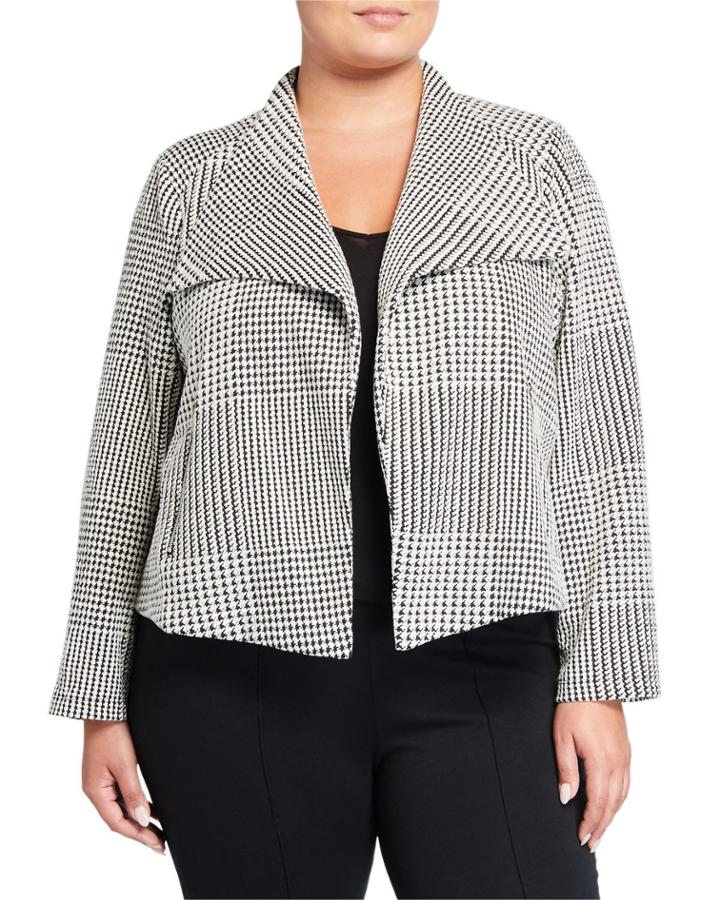 Plus Size Houndstooth Flyaway Jacket