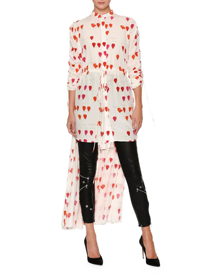 Petal-print Drawstring High-low