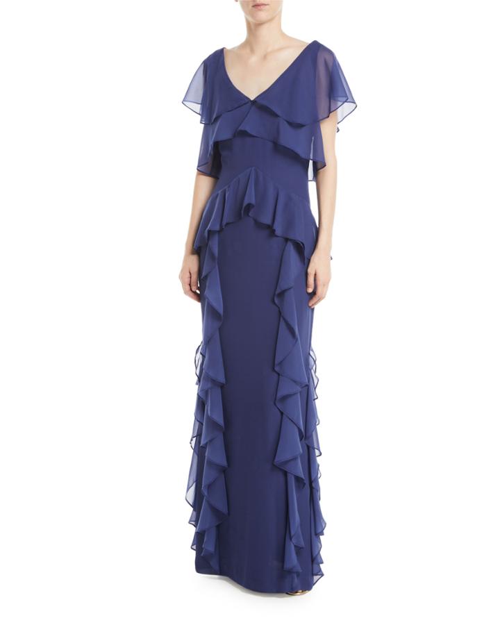 Nia Draped-ruffle Combo Gown
