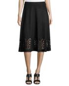 Faux-suede Flared Midi Laser-cut