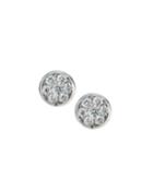 18k White Gold Diamond Cluster Stud Earrings,