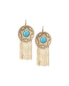 Golden Faux Turquoise & Chain Drop Earrings