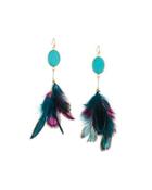 Simulated Turquoise & Feather Drop Earrings