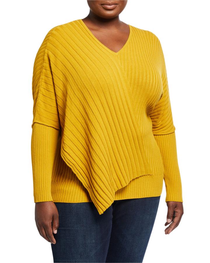 Plus Size Intersecting Rib Dolman-sleeve Top