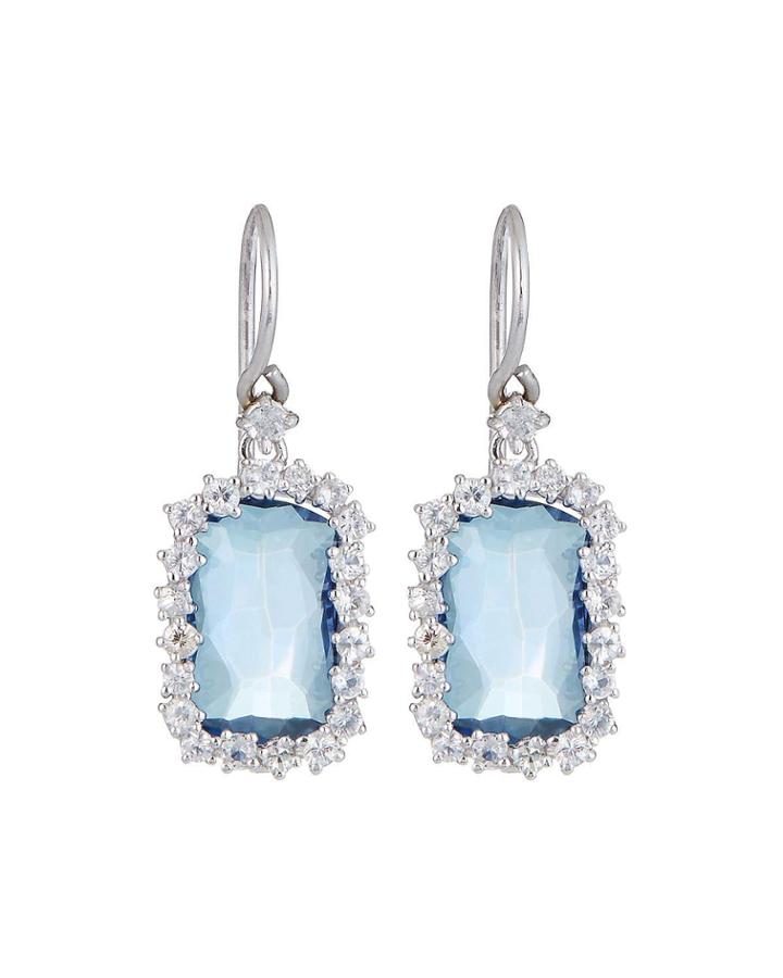 14k White Gold English Blue Topaz Dangle Earrings W/