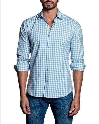 Gingham Check Sport Shirt, White/blue