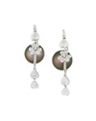 18k White Gold Diamond Dangle & Pearl Earrings
