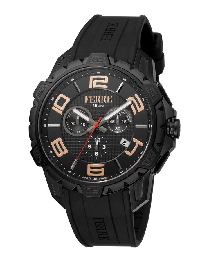Men's 45mm Stainless Steel Chronograph Watch With Calfskin Leather