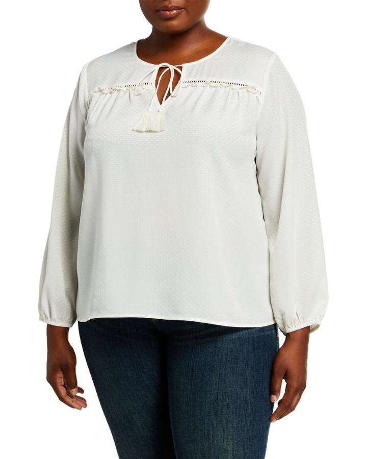 Plus Size Jacquard Long-sleeve Top
