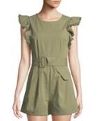 Belted Ruffle-sleeve Romper