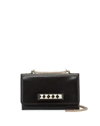 Rockstud Smooth Leather Shoulder Bag, Black