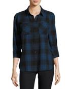 Tammy Plaid Peplum Blouse, Blue