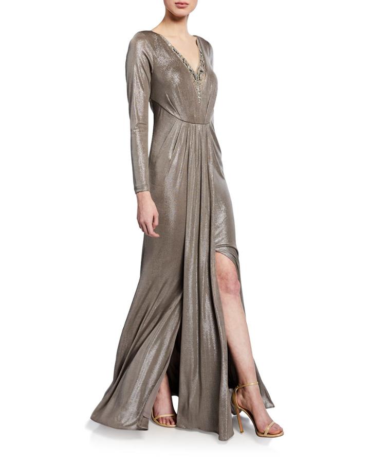 Embellished Foiled Jersey Gown