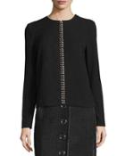 Pierced Long-sleeve Tunic, Black