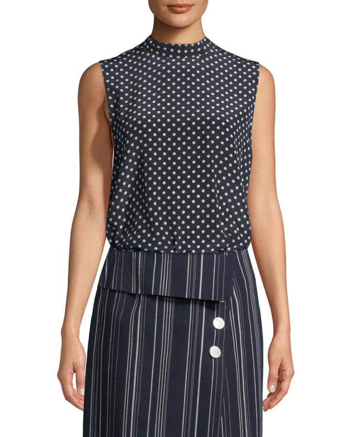 Sleeveless Open-back Polka-dot Blouse