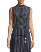 Sleeveless Open-back Polka-dot Blouse