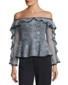 Sylvana Off-the-shoulder Lace Top W/ Ruffled Trim
