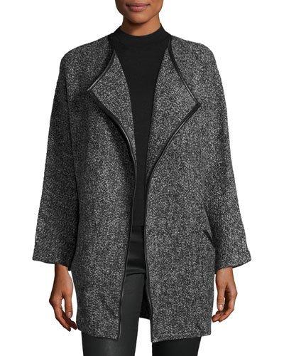 Open-front Tweed Coat, Gray