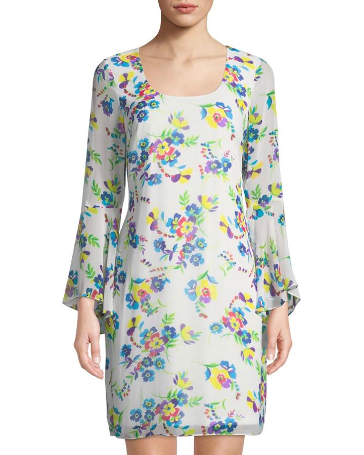 Floral-print Chiffon Bell-sleeve