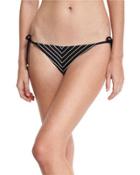 Natalie Mitered Striped Tie-side Swim Bottom, Black/white