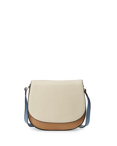 Penelope Colorblock Leather Satchel Bag, Bone/french Blue/british Tan