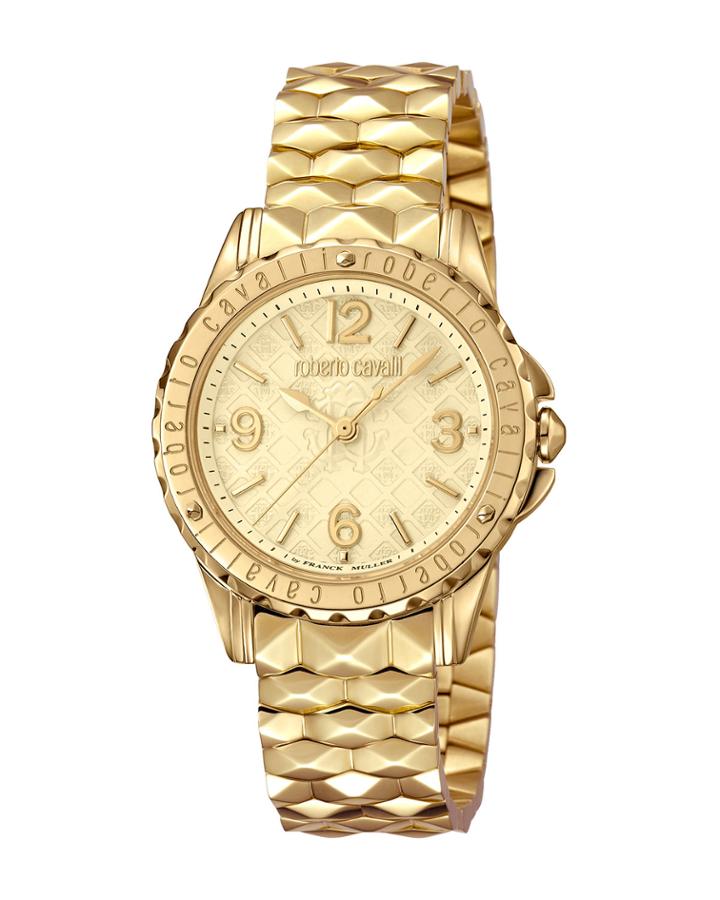 Pyramid-bracelet Watch W/ Logo Dial, Gold