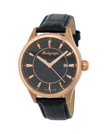 Men's 42mm Fortuna Date Watch W/ Leather Strap, Black/rose