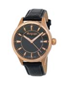Men's 42mm Fortuna Date Watch W/ Leather Strap, Black/rose