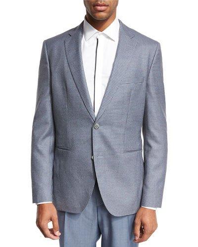 Check Wool-silk Two-button Sport Coat, Gray