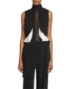 Leo Button-front Vest W/ruffle Hem, Black/ivory