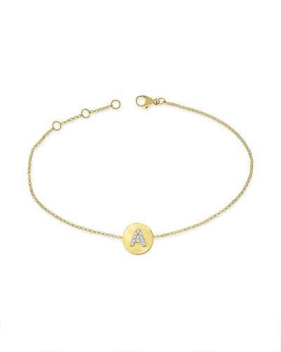 14k Yellow Gold Diamond Disc Initial Bracelet