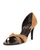 Perforated Suede Open-toe Pump, Cuoio