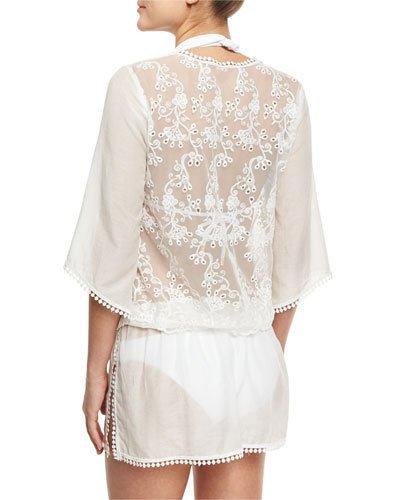 Rhea Lace-trim Cotton-silk Voile Caftan Coverup, White