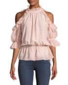 Cold-shoulder Ruffled Gingham Blouse