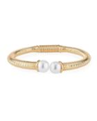 Wrapped Pearly Bangle Bracelet, Gold/white