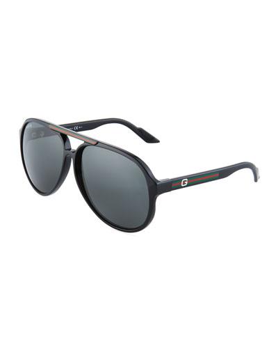 Plastic Aviator Sunglasses W/ Web Detail, Black