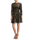 Leopard-print Metallic Crewneck Dress