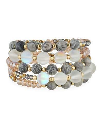 Multi-row Simulated Crystal Wrap Bracelet, Gray/white