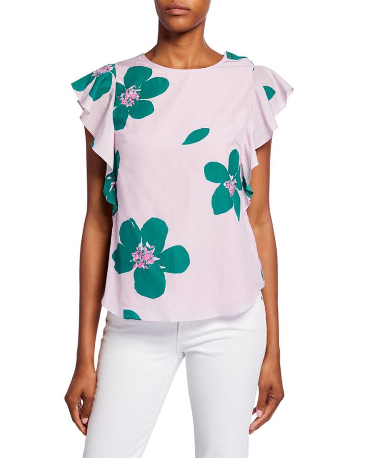 Grand Flora Ruffle-sleeve Open-back Top